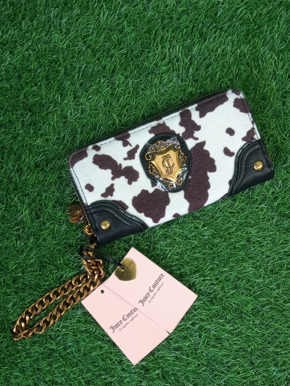 👜 Juicy Couture Romance Brown and White Cow Print Zip-Around Wallet